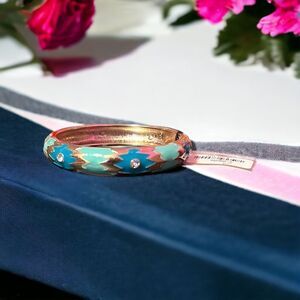 Sequin Southwest Blue Teal Gold Rhinestone Stackable Hinged Clamper Bangle NWT